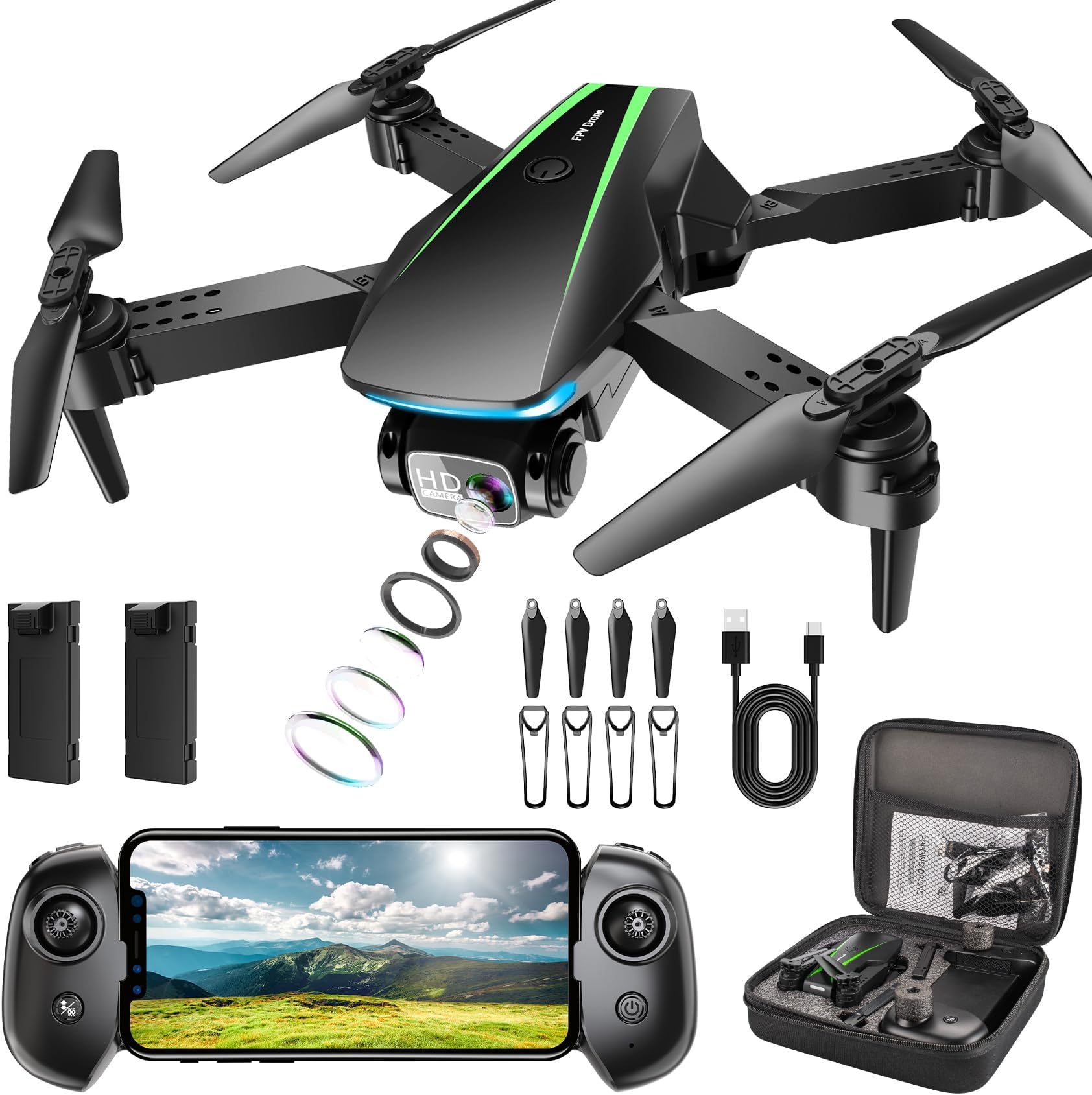 Mini Drone with Camera - 1080P HD Foldable Drone with Stable Hover, Gravity Control, Auto-Follow, Trajectory Flight, 90° Adjustable Lens, One Key Take Off/Land, 3D Flip, Drones for Adults