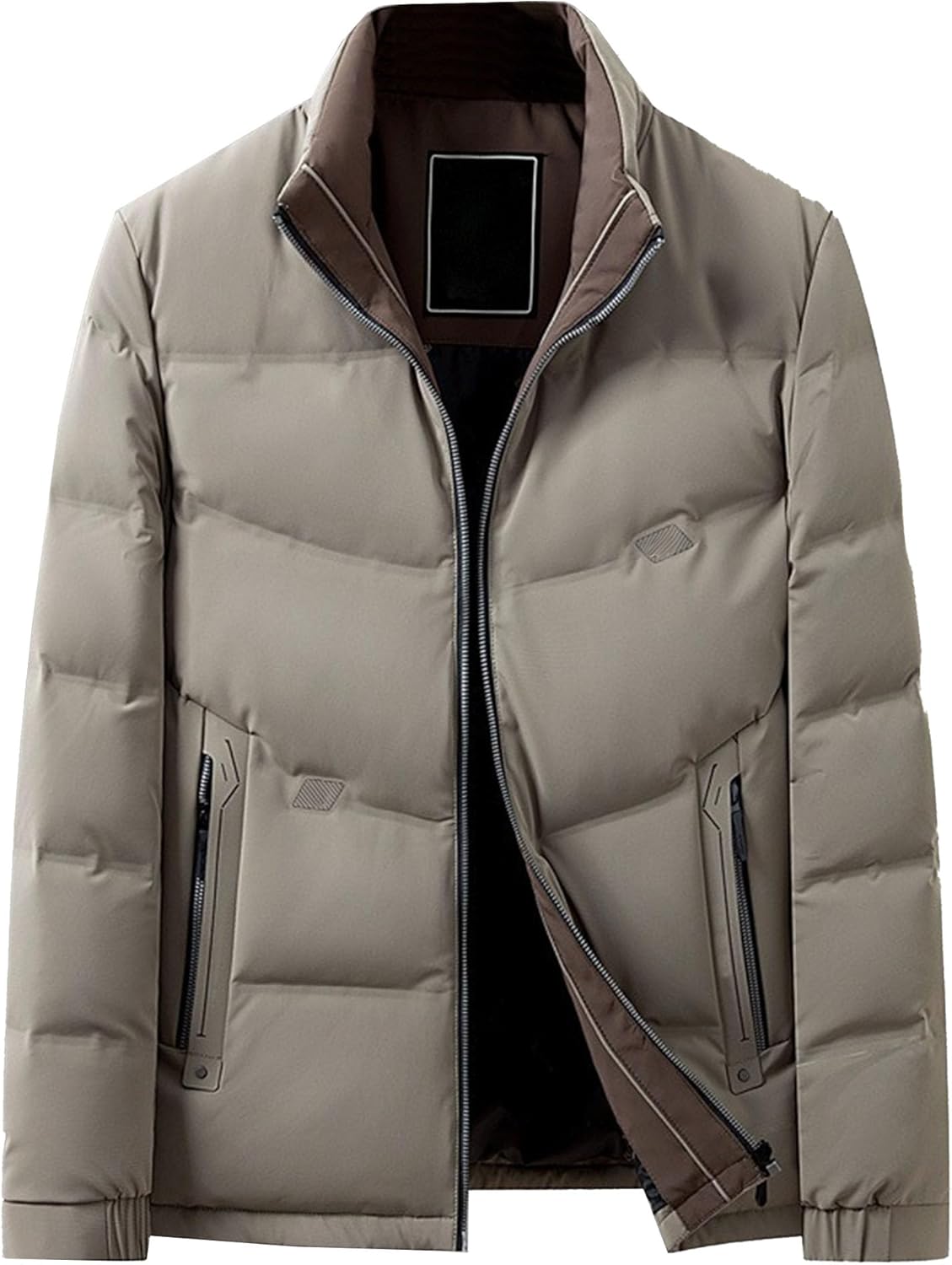 JEKE-DG Men's Business Stand Collar Winter Puffer Jacket Full Zip Casual Thicken Down Coat Waterproof Thertant Quilted Coat