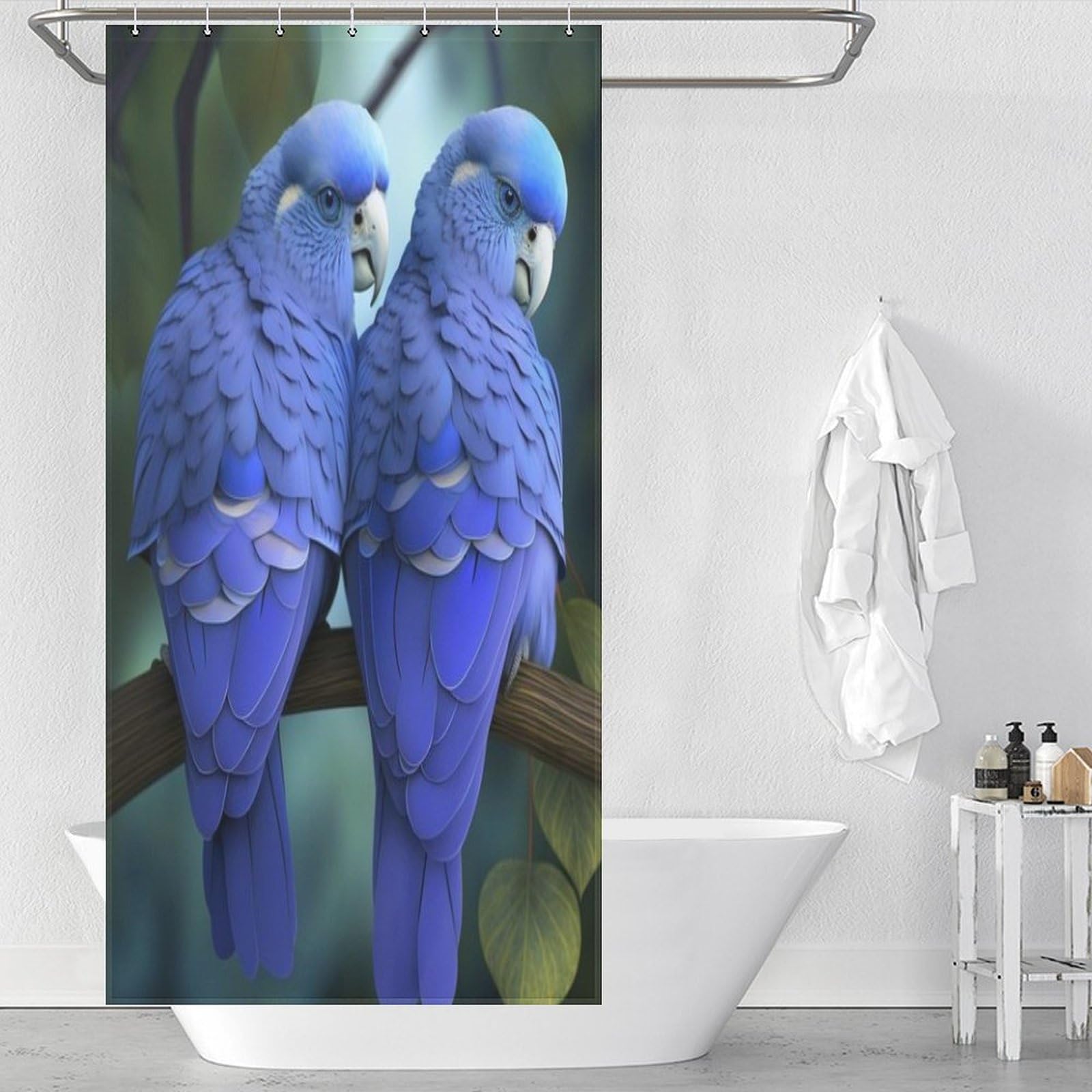 Rideau de douche perroquet pour une ambiance de salle de bain tropicale et fraîche