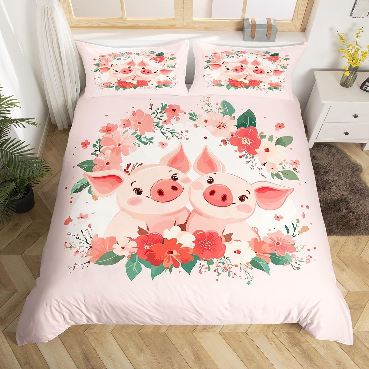 jejeloiu Leopard Print Bedding Set for Kids Boys Girls Cheetah Comforter Cover Safari Duvet Cover Toddler Size Bedroom Decor Pink White 2Pcs,NO Comforter
