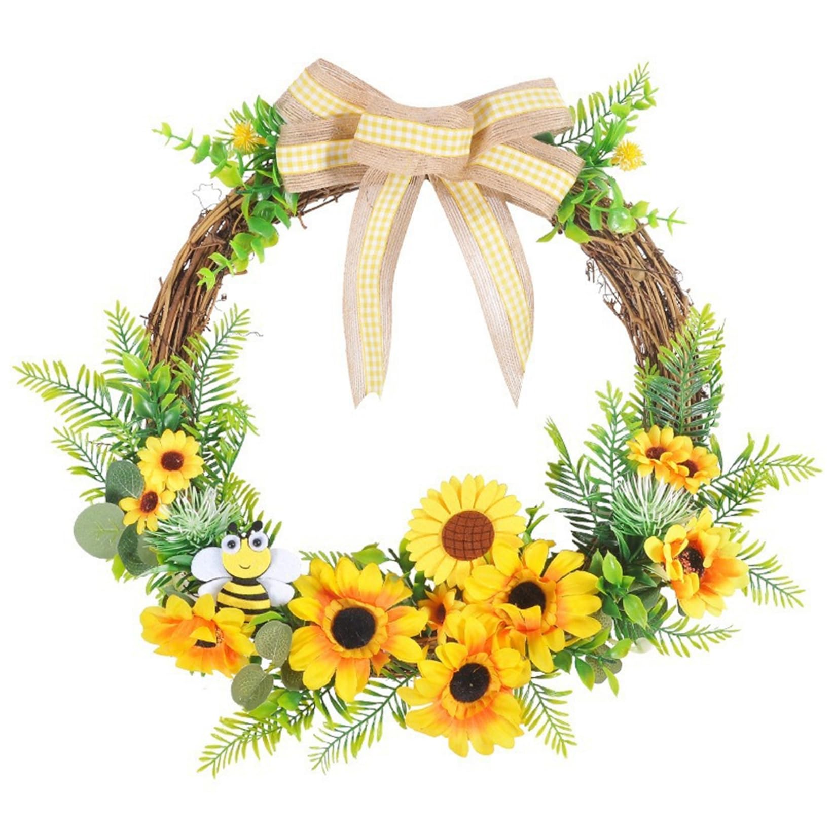 Xoeryoy Sunflower Wreath, Honey Bee Door Wreath with Vibrant Artificial Flowers for Front Door, Summer Welcome Decor for Home and Outdoor