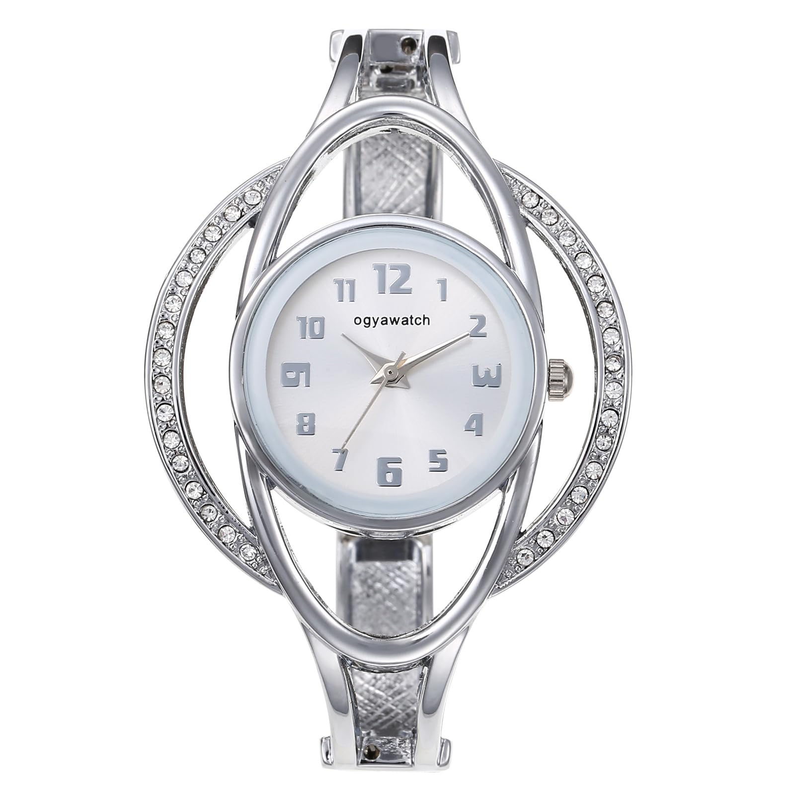 JewelryWe Bracelet Watches for Women: Stainless Steel Chunky Cuff Wrisrwatch - Analog Quartz Arabic Numerals Dial with Zircon Hollow Bezel Case - for Daily Office