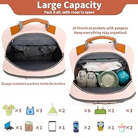 BILLITON MASHI Diaper Bag Backpack, Large Baby Nappy Bags with Portable Changing Pad for Boys and GirlsMultifunction Travel Baby Bag for Moms Dads, Shower Gifts Waterproof and StylishLight Powder