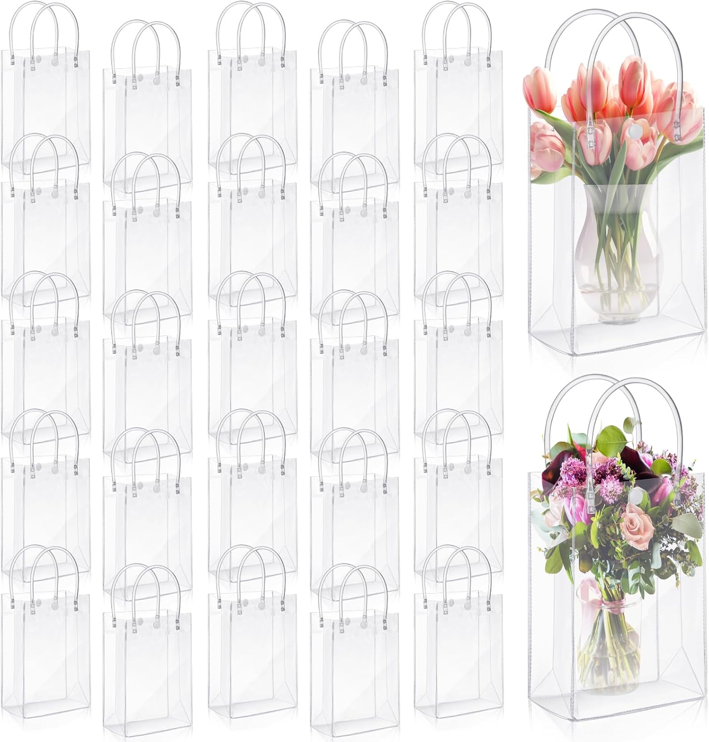 50 Pcs Clear PVC Gift Bags with Handles Transparent Gift