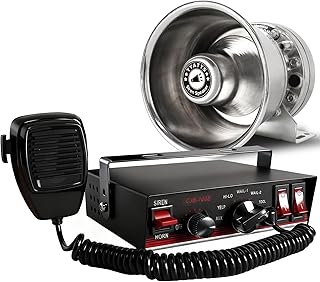 8Tones 200W Emergency Siren with PA - IP67 Waterproof Police/Fire Truck Siren, Yelp/Wail/Hi-Lo Modes, Includes Mic & Speaker for Vehicle PA System | 12 Volt Siren | Car Alarm Siren