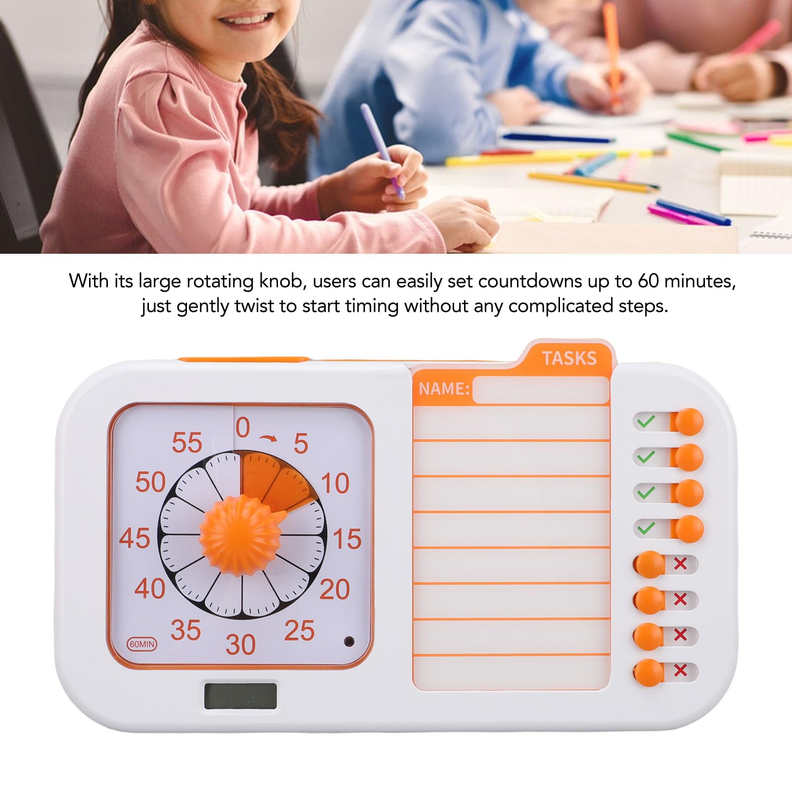 Temporizador Visual 3 en 1, Herramienta de Gestión del Tiempo con Reloj de Cuenta Atrás y Planificador, Tablero Borrable Reutilizable, Funcionamiento Silencioso, Luz