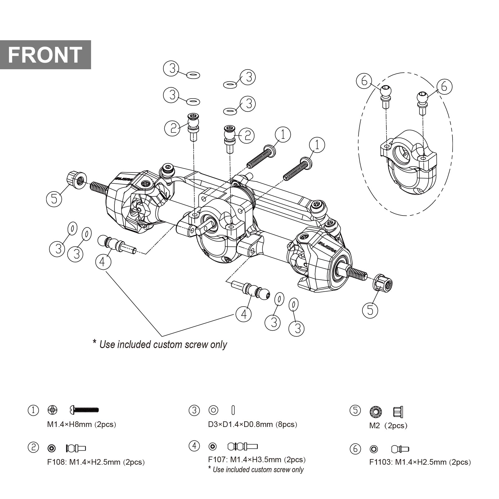 INJORA Ejes Planetarios +3mm con Manguetas de Dirección de Latón para 1/30 Axial SCX30