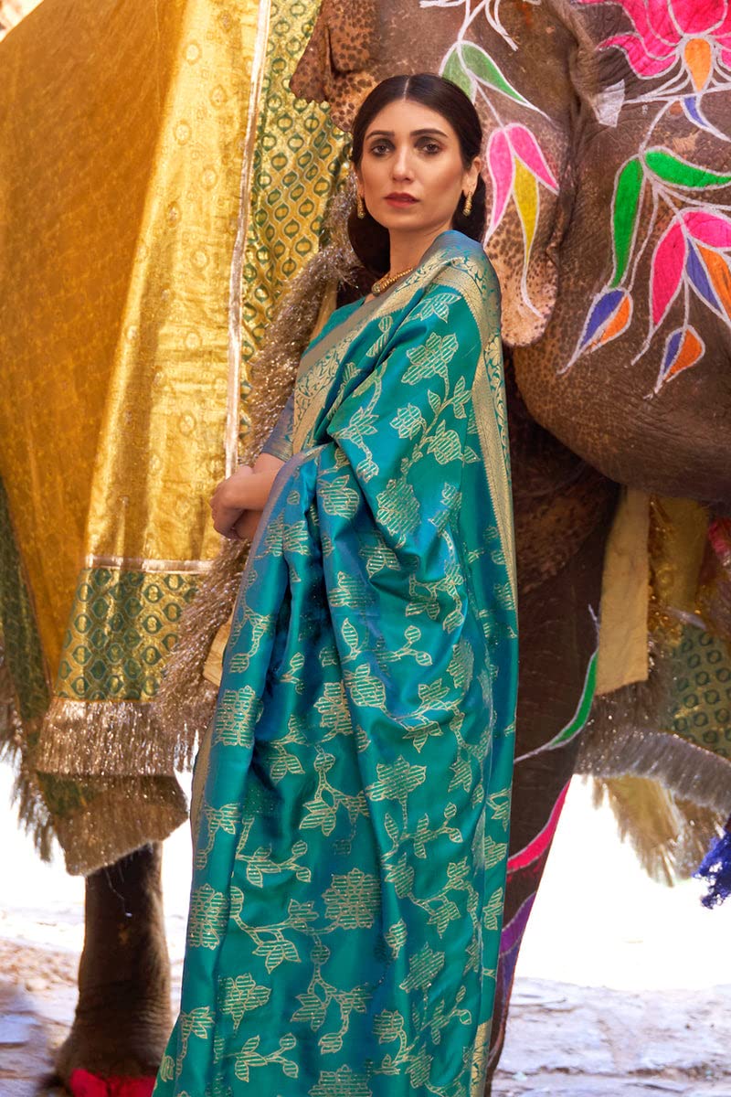 SWORNOF Women's Silk Kanjivaram Kanchipuram Saree With Blouse Piece - Image 2