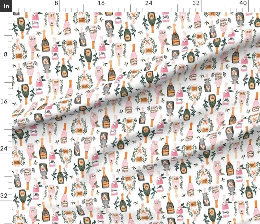 Spoonflower Fabric - Champagne Wine Rose Wedding Toast Botanical Watercolor Printed on Petal Signature Cotton Fabric by The Yard - Sewing Quilting Apparel Crafts Decor