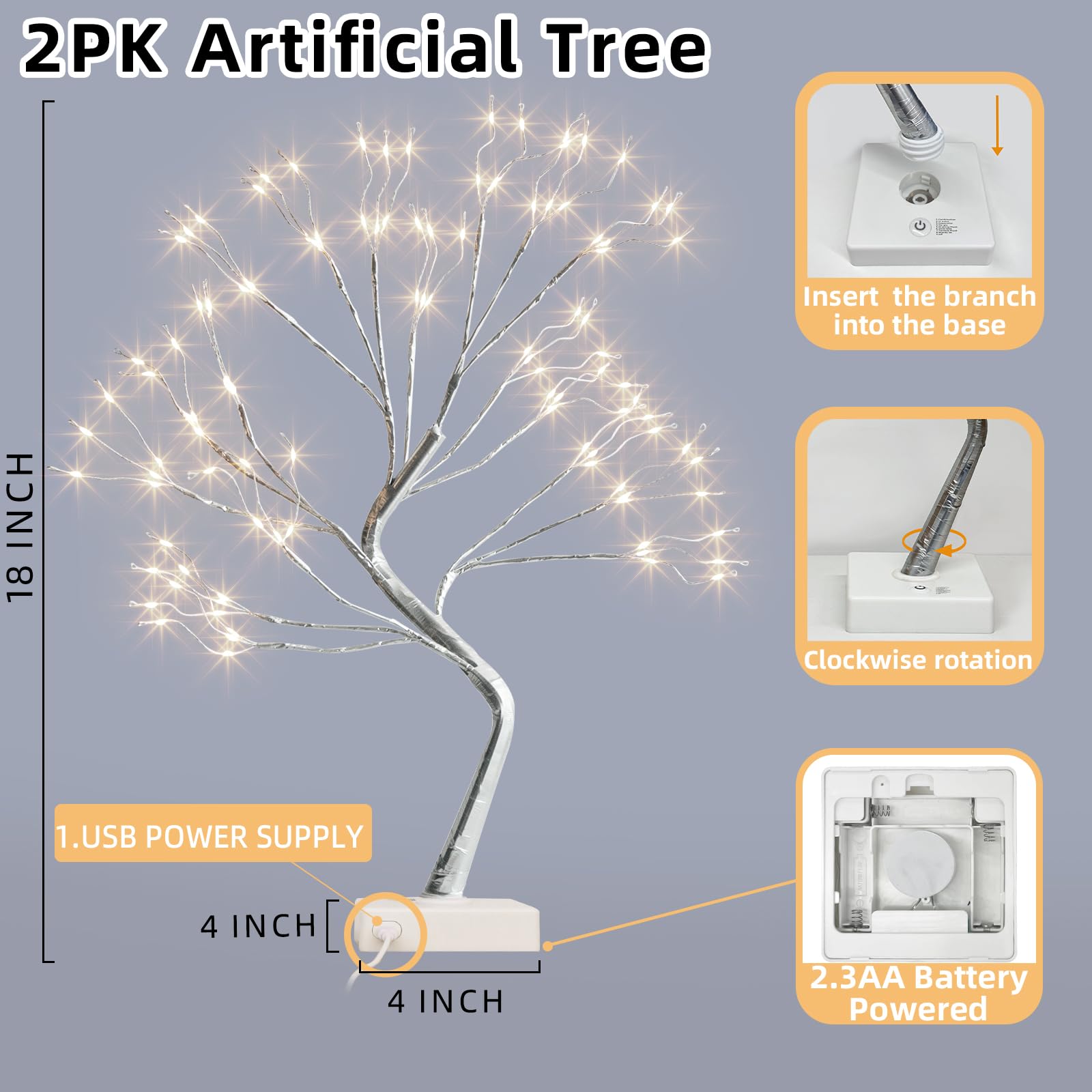 PEIDUO 2 luci da tavolo per bonsai, 108 LED per decorare la stanza, albero fatato con 9 modalità e timer, albero artificiale per la decorazione di casa e interni