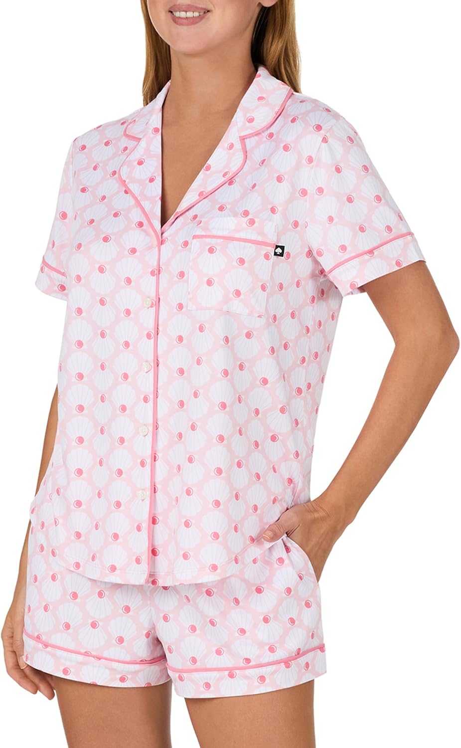kate spade new york Pajamas for Women 2 Piece Set Comfy Modal Classic Short Sleeve Notch Collar Button Top & Shorts