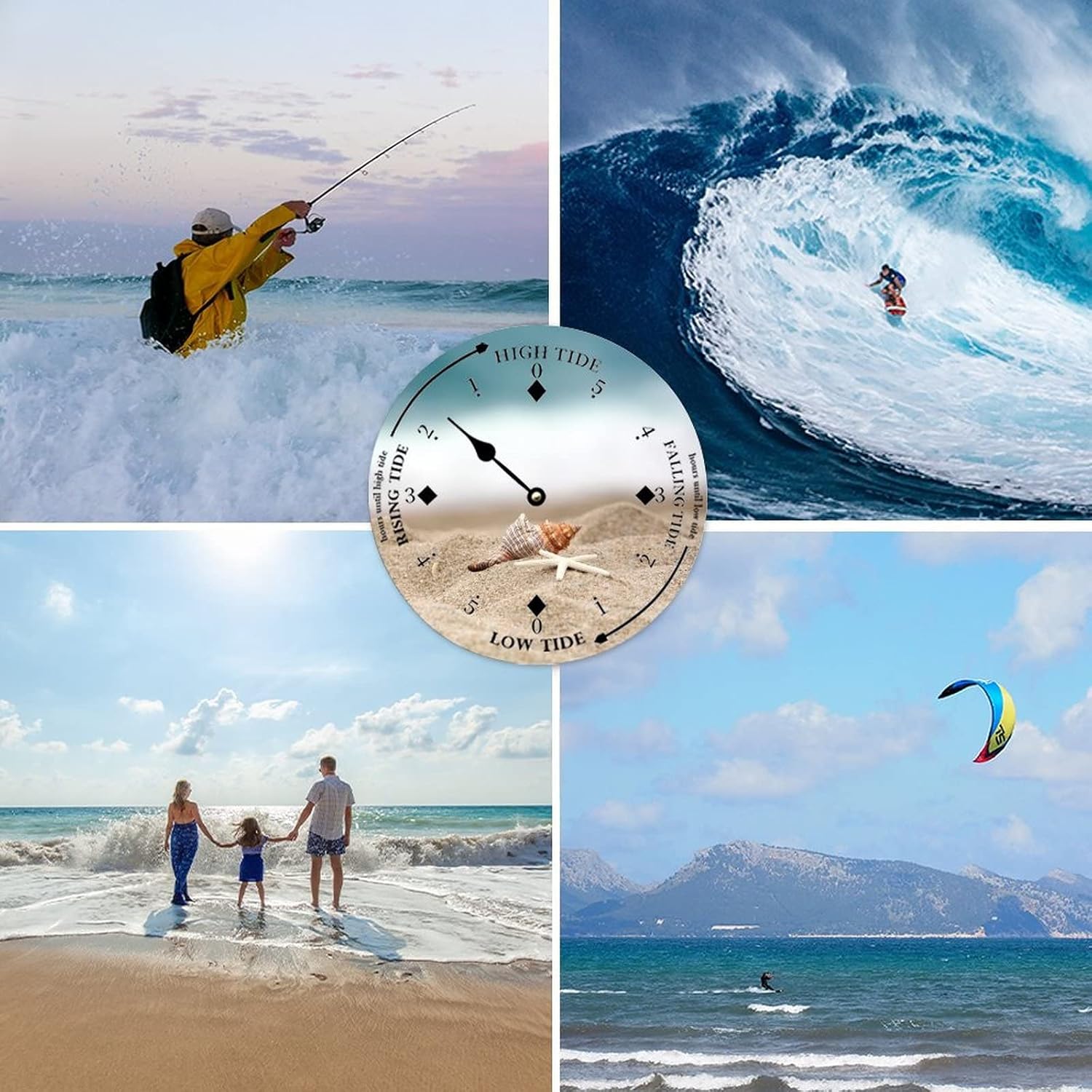 Wall Tide Clock Moon Tidal Beach and Shell Ocean Time Coastal Wall Wooden Clock with High and Low Tide Nautical Tide Movement Clock Wall Decoration for Beach House Living Room