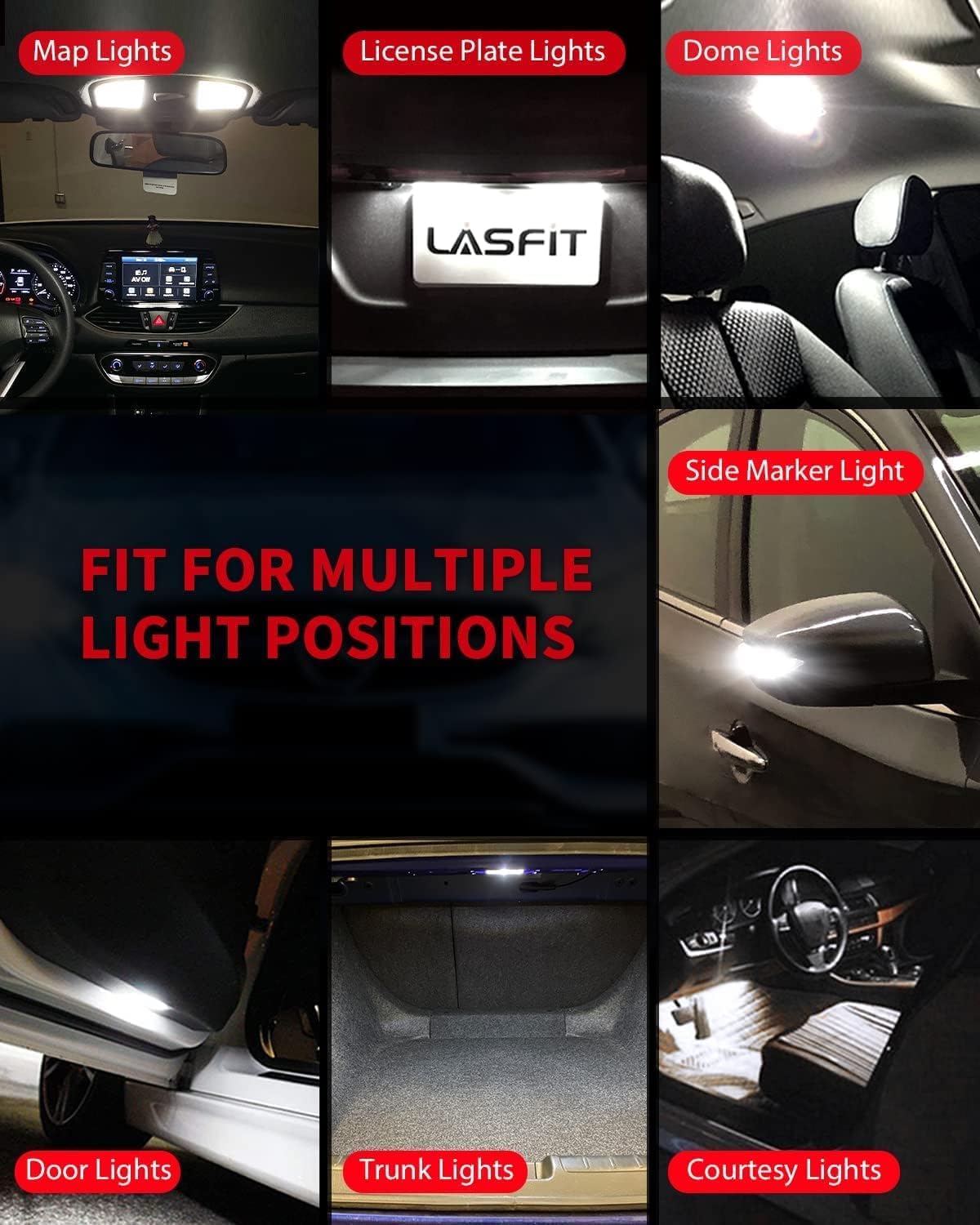 LASFIT 194 LED Bulb 6000K White, T10 168 2825 W5W LED Replacement Light Bulbs, For Dome Map Light, Door Light, Courtesy Light, License Plate Light, Trunk Light, Super Bright (Pack of 10)