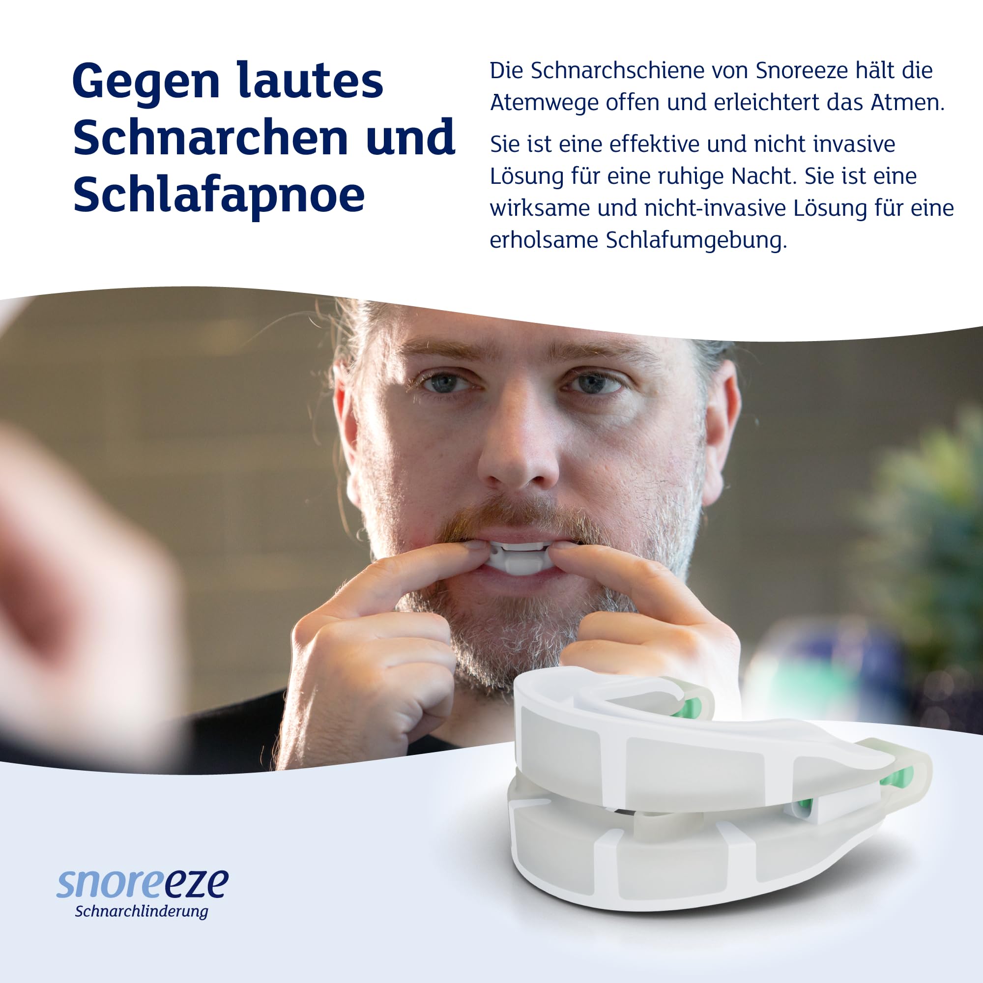 Snoreeze Schnarchschiene - Einstellbare Schnarchschiene für Männer und Frauen - Mundstück mit Handy App - Anti-Schnarch-Mundstück - Hilfsmittel zur Reduzierung von Schnarchen und Schlafapnoe