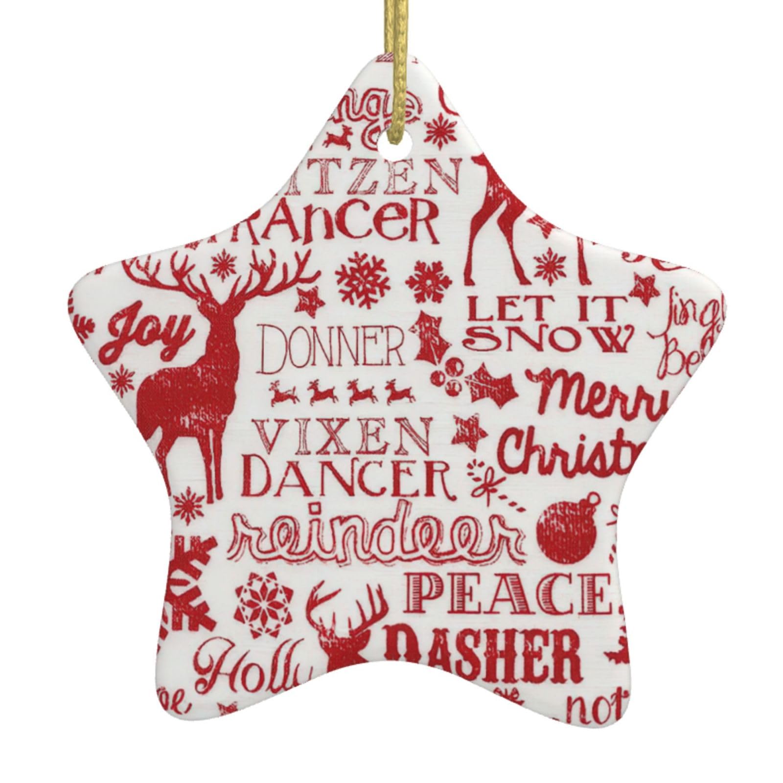 Nbtghga White Animal Wilderness Bear Deer Print Christmas Ornaments, Ceramic Hanging Ornament, Round Shape Decorations