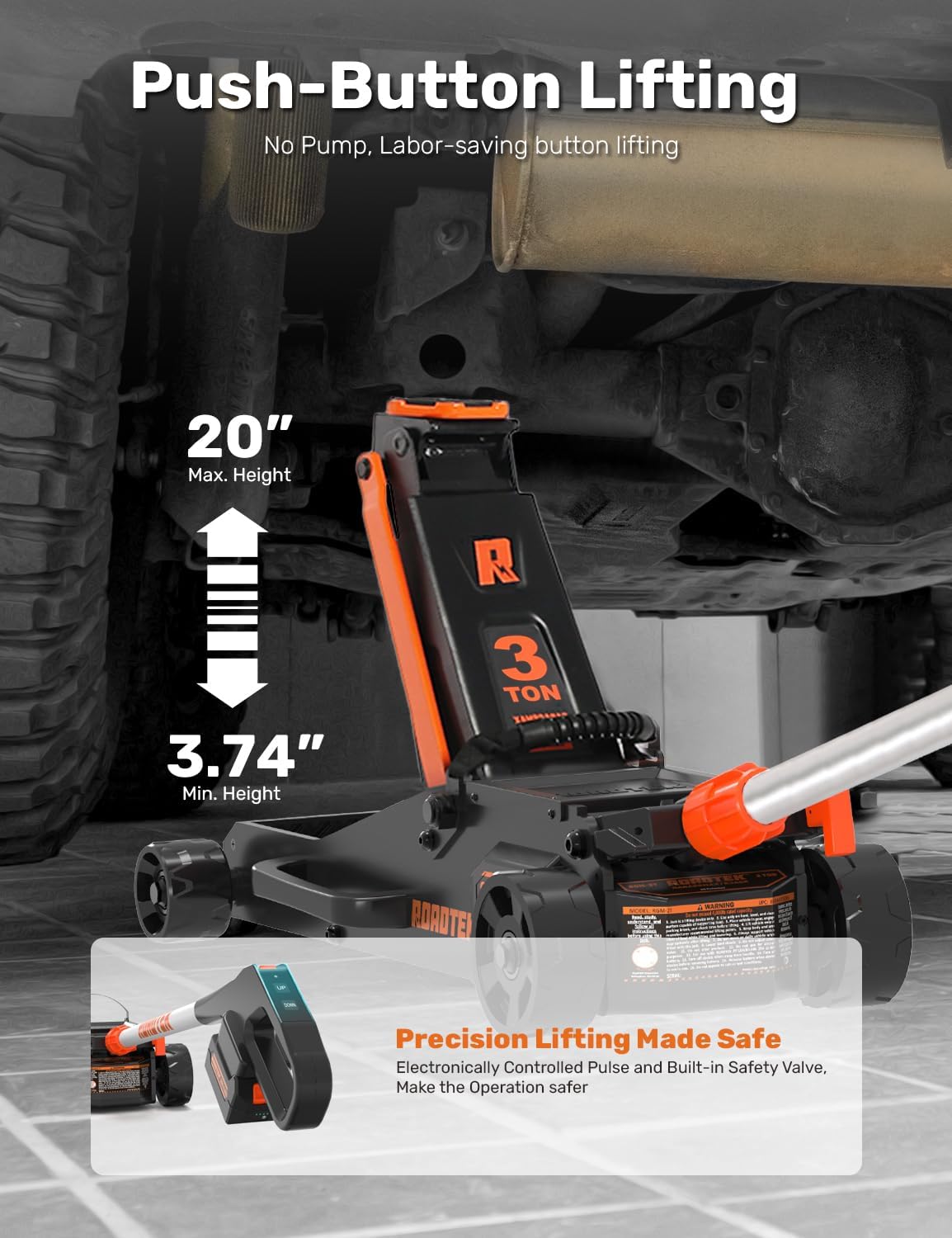 3 Ton Electric Floor Jack, Low Profile Aluminum and Steel Jack for Quickly Car Lift, Hydraulic Service Jack, 6000 lbs Capacity. Lifting Range 3-3/4" to 20"