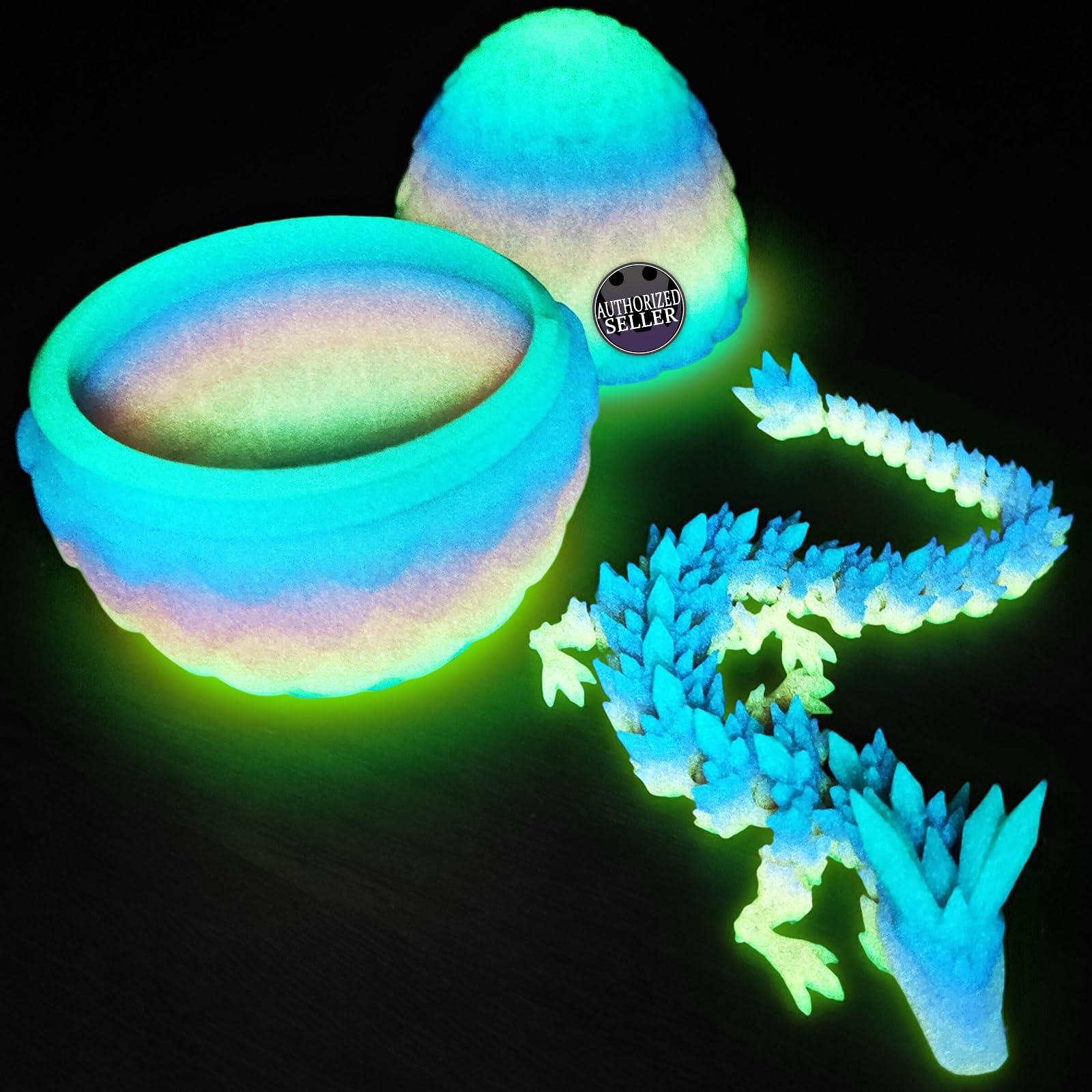Merrwon 3D Printed Dragon Egg with Dragon (28.5cm) Inside, 3D Printed Articulated Crystal Animals Easter Toys & Decor
