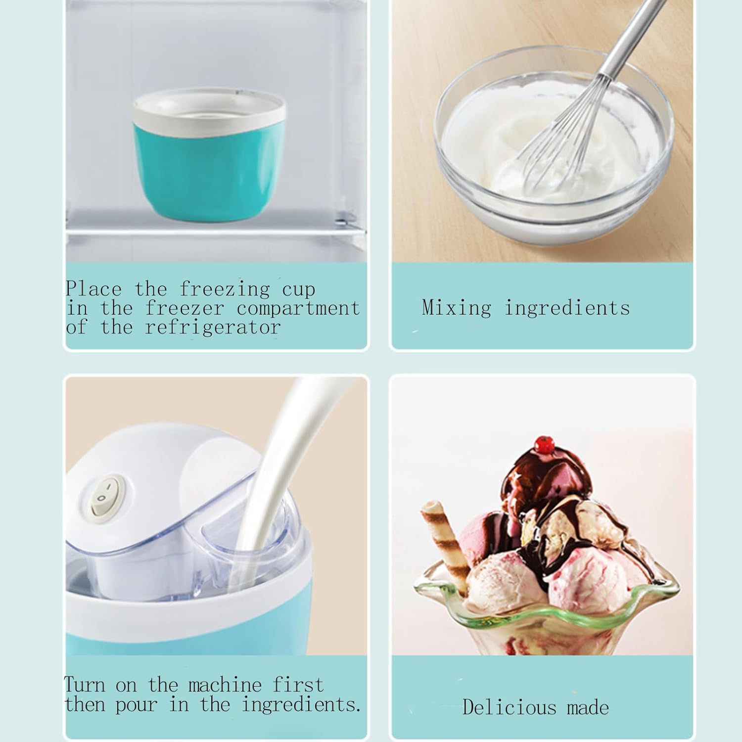 Small Home Mini Ice Cream Maker, 17oz Automatic Ice Cream Machine for Homemade Frozen Yogurt, Ice Cream & Sorbet, 15-Minute Quick Freeze with One-Touch Operation for Adults at Home (Blue)