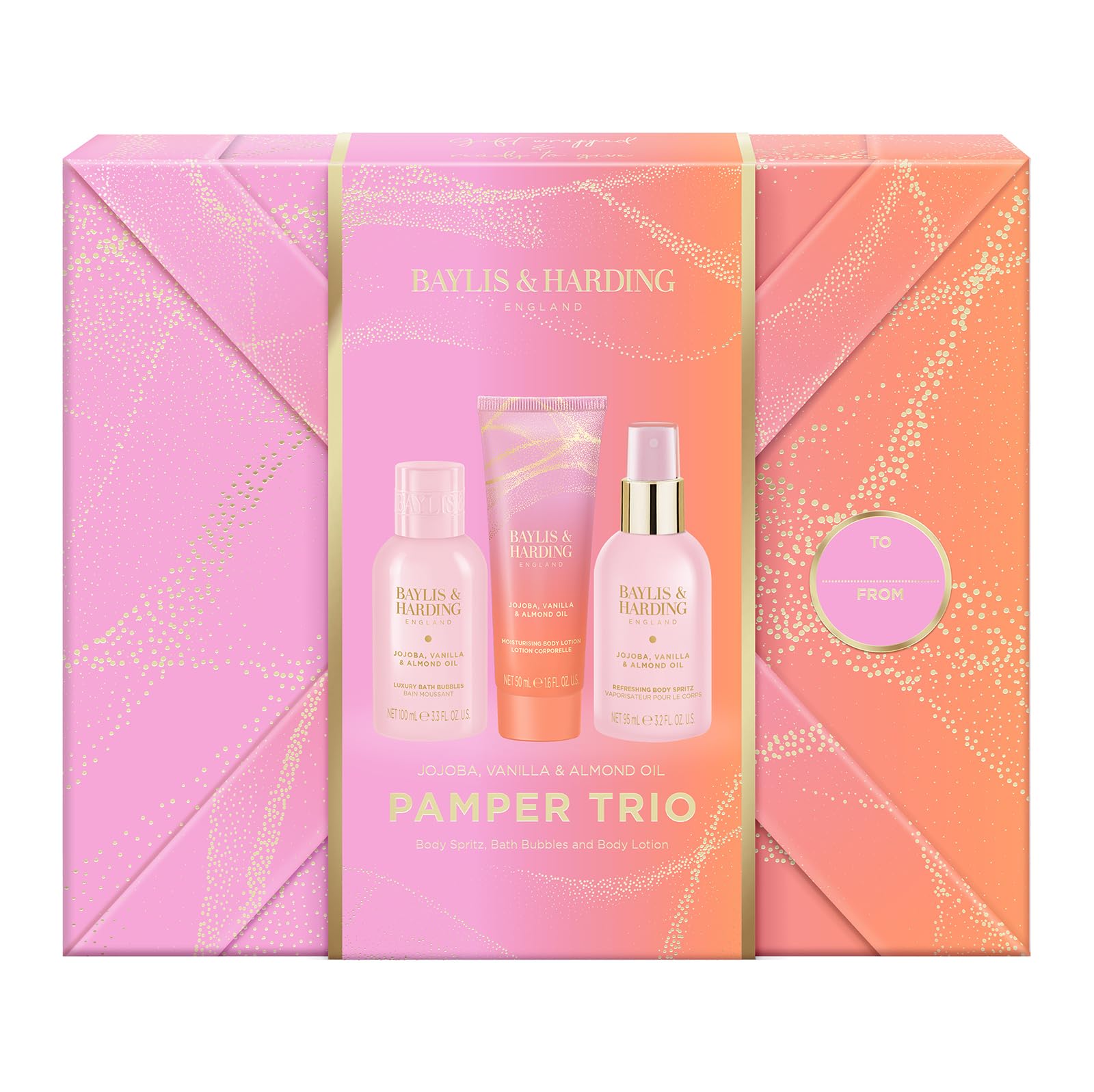 Baylis & Harding Jojoba, Vanilla & Almond Gift Wrapped Pamper Trio Gift Set - Vegan Friendly - Image 2