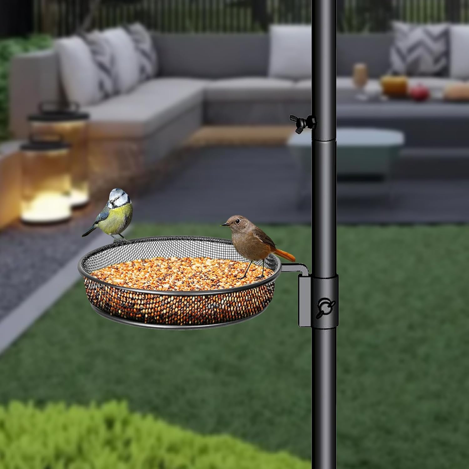 Bird Feeder Pole, 75 Inch 5 Hooks Heavy-Duty Feeder and Water Dispenser Shepherd, Bird Feeding Station with Ground Stake for Outdoors Shepherd Hook