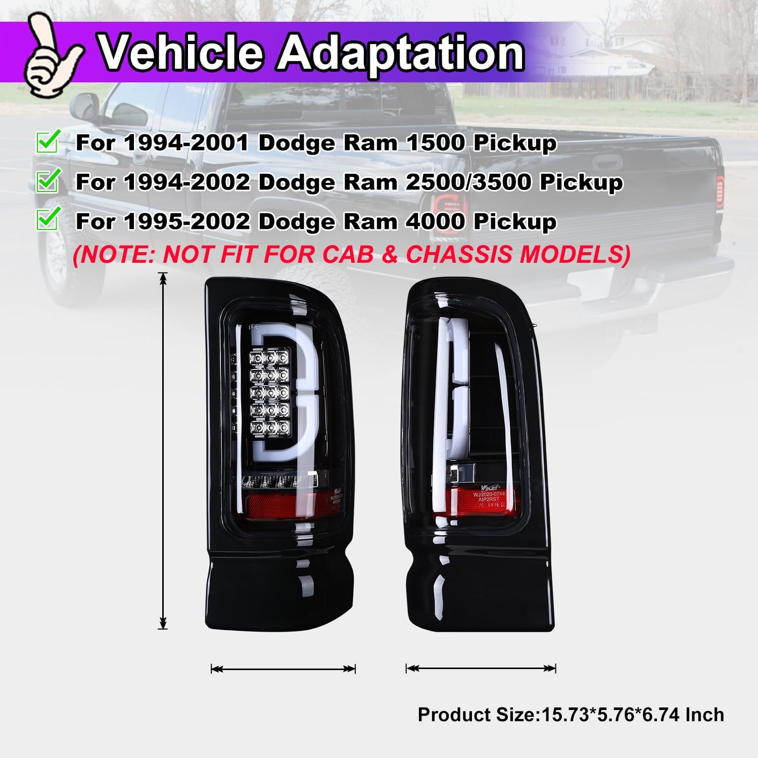 Nixon Offroad LED Tail Lights for 1994-2001 Dodge Ram 1500 2500 3500 (Including for 2002 Dodge Ram 2500/3500, for 1995-2002 Dodge Ram 4000) Full LED Rear Lamps Assembly with Running Lights, Clear Lens