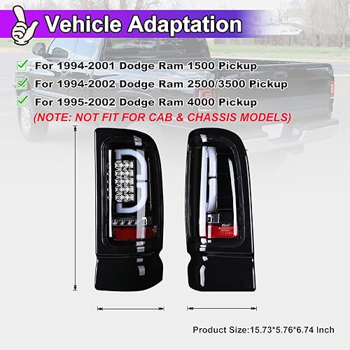 Miniatura 4 de Nixon Offroad Luces traseras LED para Dodge Ram 1500 2500 3500 1994-2001 (incluyendo para Dodge Ram 25003500 2002, para Dodge Ram 4000 1995-2002),
