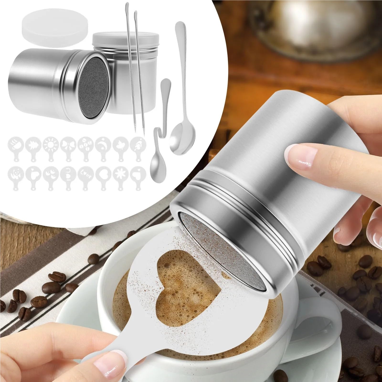 Stencil di caffè Stampo for Cappuccino, Modello di Stampa for caffè, Stencil for Torta, Schiuma Spray, Zucchero a Velo, Cioccolato, Stampa for caffè.(22pcs)