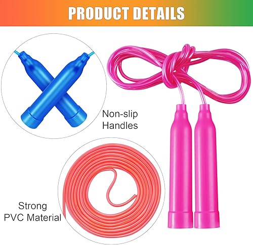 Miniatura 3 de Paquete de 24 cuerdas de saltar coloridas, cuerda de saltar de 7.3 pies para niños, cuerdas de saltar ajustables para exteriores, cuerdas de salto