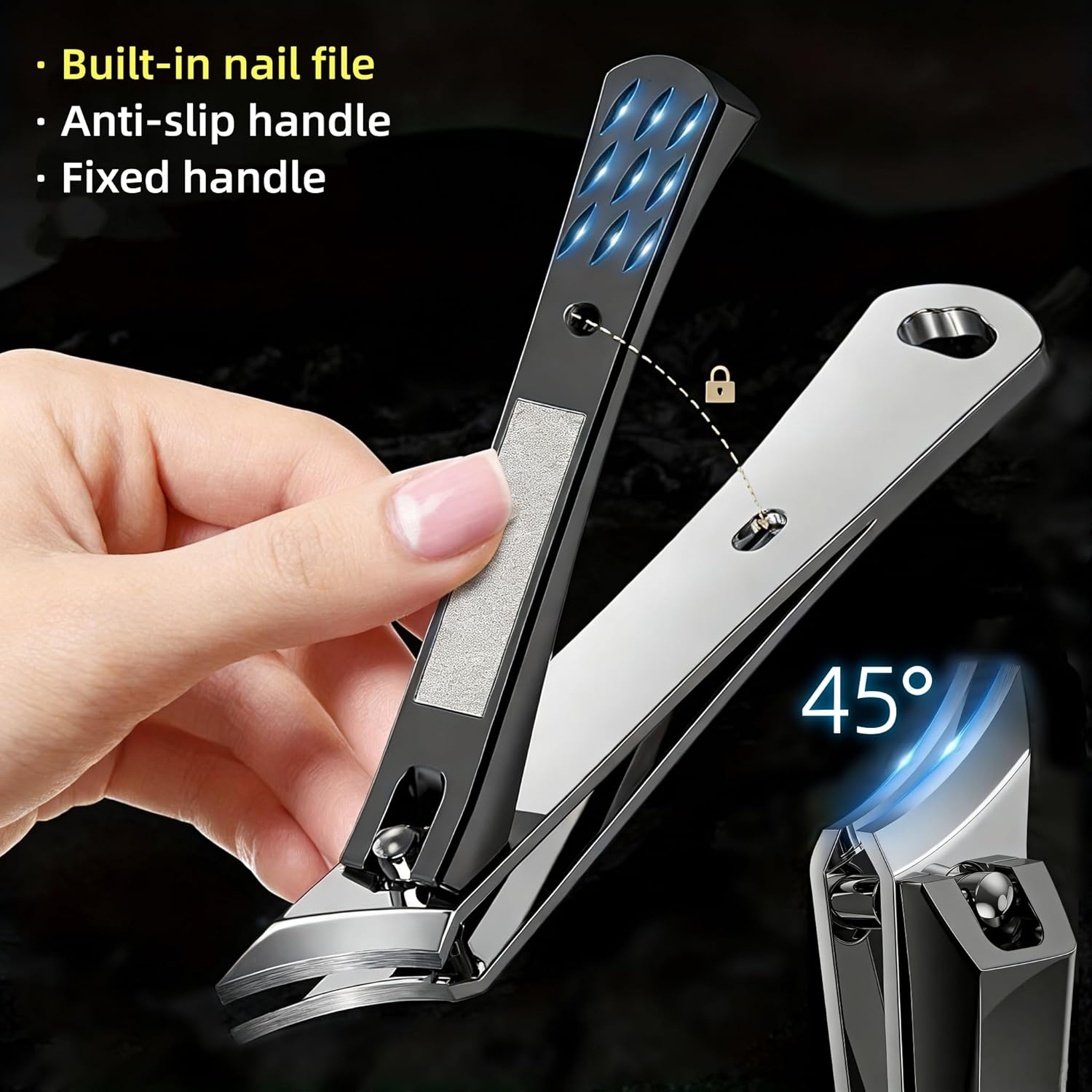 Toenail Clippers for Thick Nails for Seniors, 5Pcs Ingrown Toenail Removal Kit, Angled Head Large Toenails Clippers for Men, Heavy Duty Nail Clipper, Slanted Nail Clipper with Long Handle (Black)