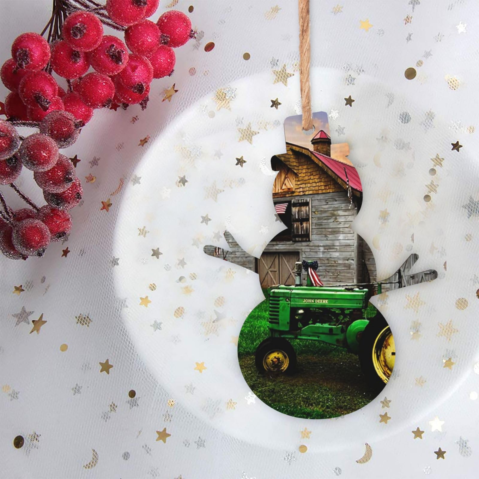 Ornamento Natalizio In Legno A Forma Di Trattore, Taglio Laser 2 Strati, Per Albero Di Natale