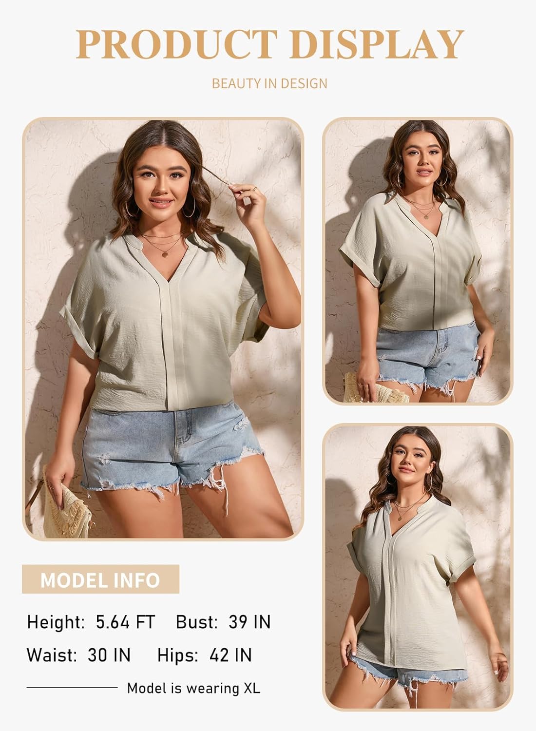 Eytino Womens Plus Size Summer Tops V Neck Short Sleeve Dressy Casual Blouse Work Shirts (1X-5X) - Image 3