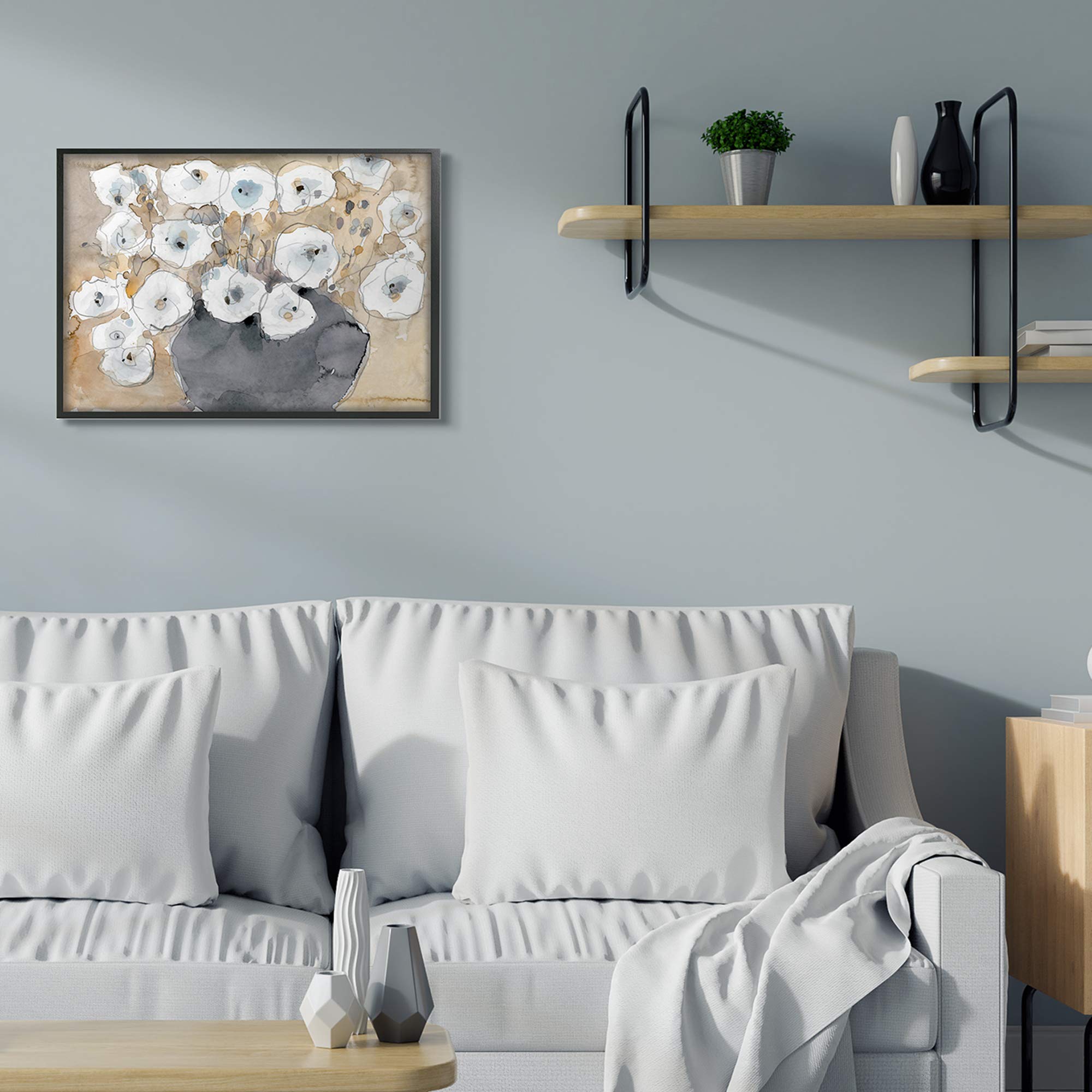 Stupell Industries Abstract White Blossom Bouquet Neutral Grey Brown, Design by Samuel Dixon Black Framed Wall Art, 24x30