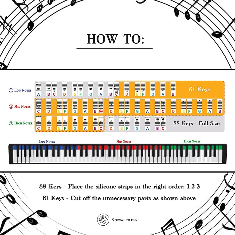 Removable Note Labels Removable Silicone Piano Key Labels - 88 Key Full ...