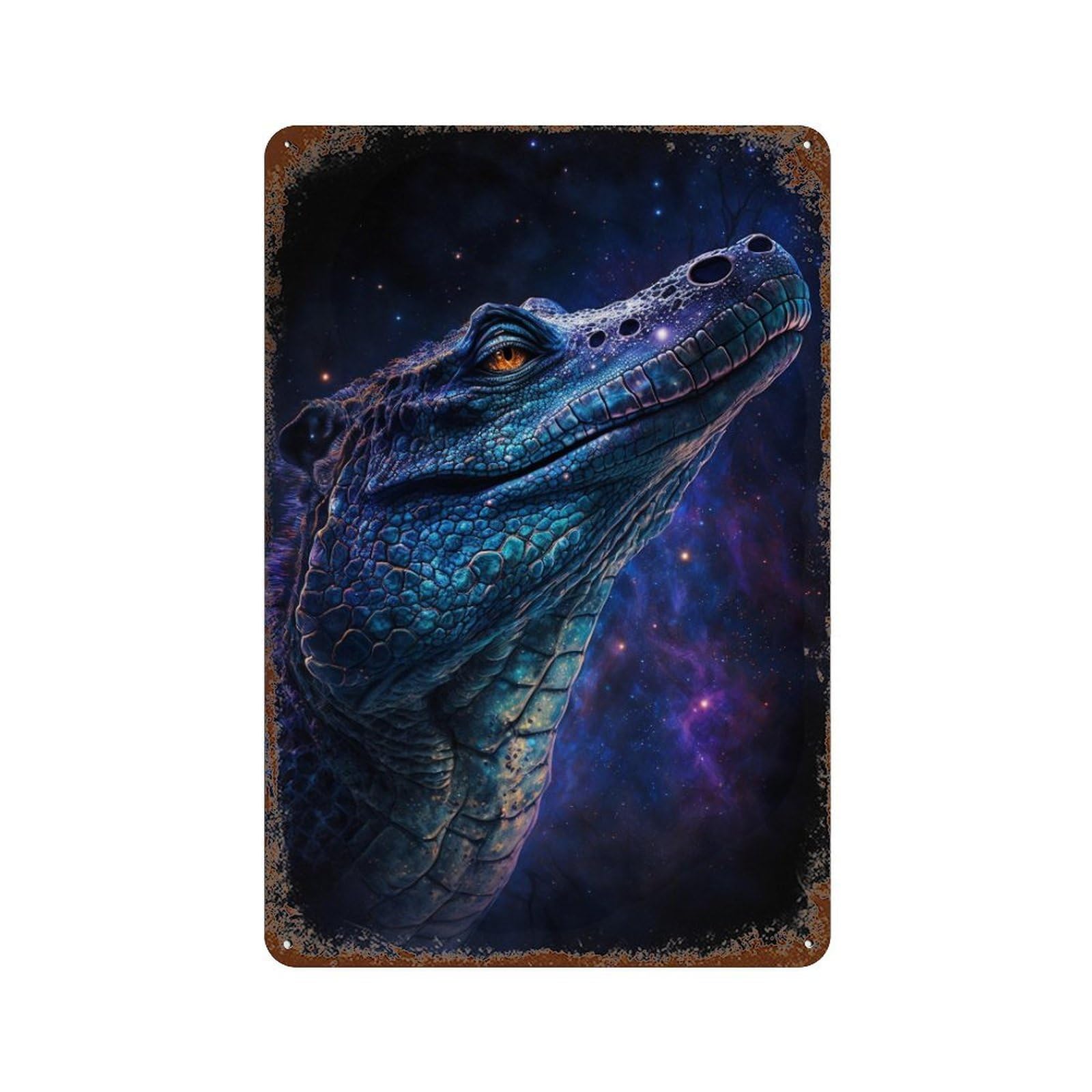 Galactic Crocodile Head-1 Rusty Metal Tin Sign 11.8"x7.9", Shabby Chic Decor for Garage, Bar And Workshop Decor