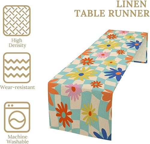 Miniatura 102 de Camino de mesa retro de los años 70, estilo vintage, abstracto, moderno, bohemio, espiral, espiral, ondas, granja, cena, camino para el hogar,