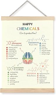 Nipil Happy Chemicals Mental Health Poster Hanger Frame, Mental Health Office Decor, Beneficial Chemical Brain Hanging Canvas Framed Wall Art Decor for Therapy Counselor Office, 12x16 Inch