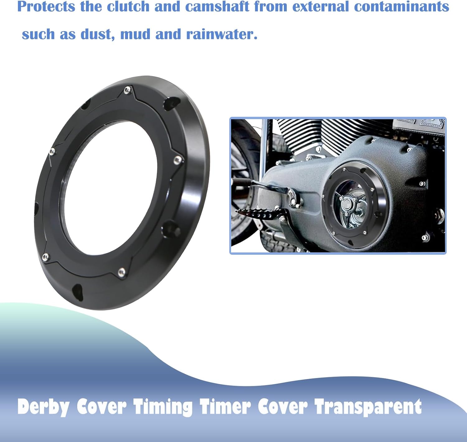 Derby Cover Timing Timer Cover Transparent Fit for Harley Dyna 1999-2017 Low Rider Street Bob Wide Glide Fat Bob Super Glide Softail 1999-2018 Breakout Deluxe Slim FLS (Black)