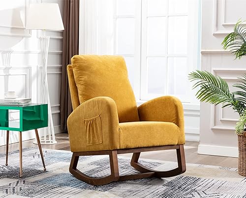 Antetek Mecedora moderna con acento, mecedora tapizada para bebés y niños, cómoda silla con bolsillo lateral, sala de estar con respaldo alto