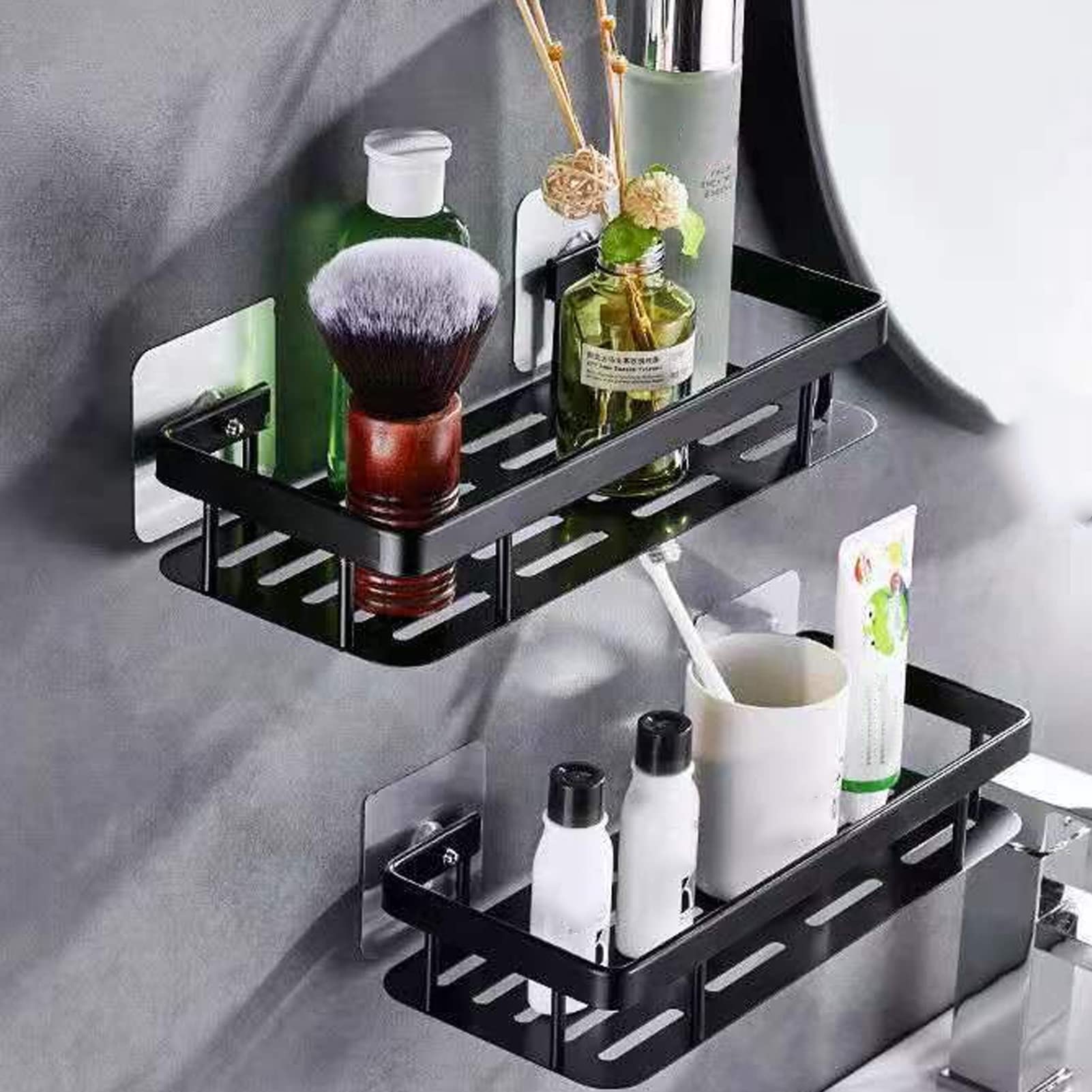 Locadence Shower Caddy Double Layer Rectangle Aluminum Bathroom Organizer Space Saving Shower Shelves for Home Bathroom Vanity Kitchen