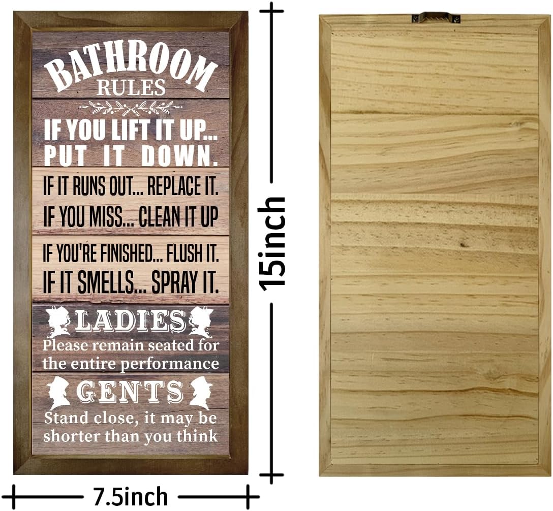 Rustic Wood Sign - Bathroom Rules, Farmhouse Decor, Accessories image 2