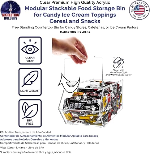 Vista 31 de Marketing Holders Contenedores apilables para dulces, 3 unidades, pequeños, medianos y grandes, con tapa con bisagras para aderezos de helado
