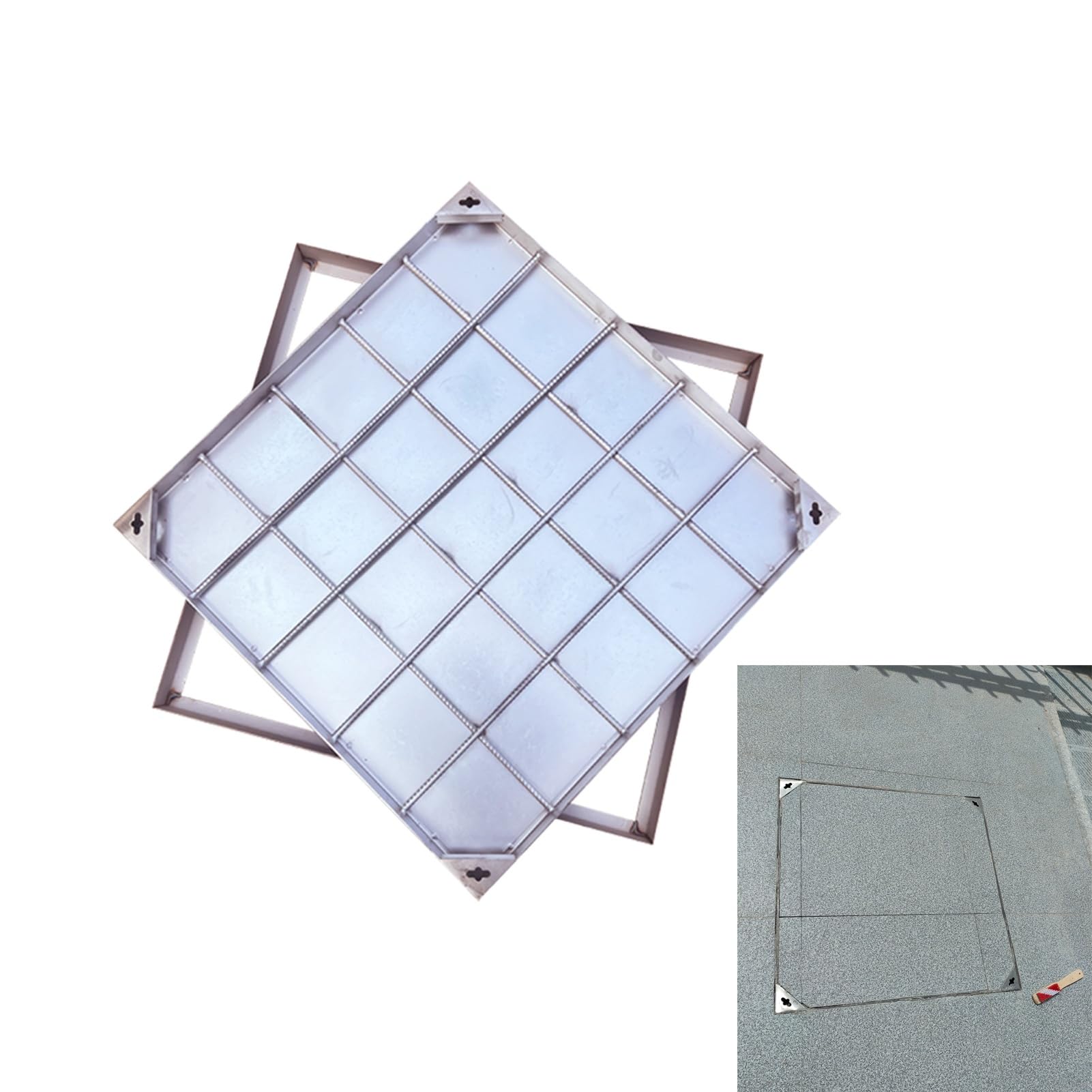 Couvercle carré robuste pour fosse septique et regard invisible de 90 cm