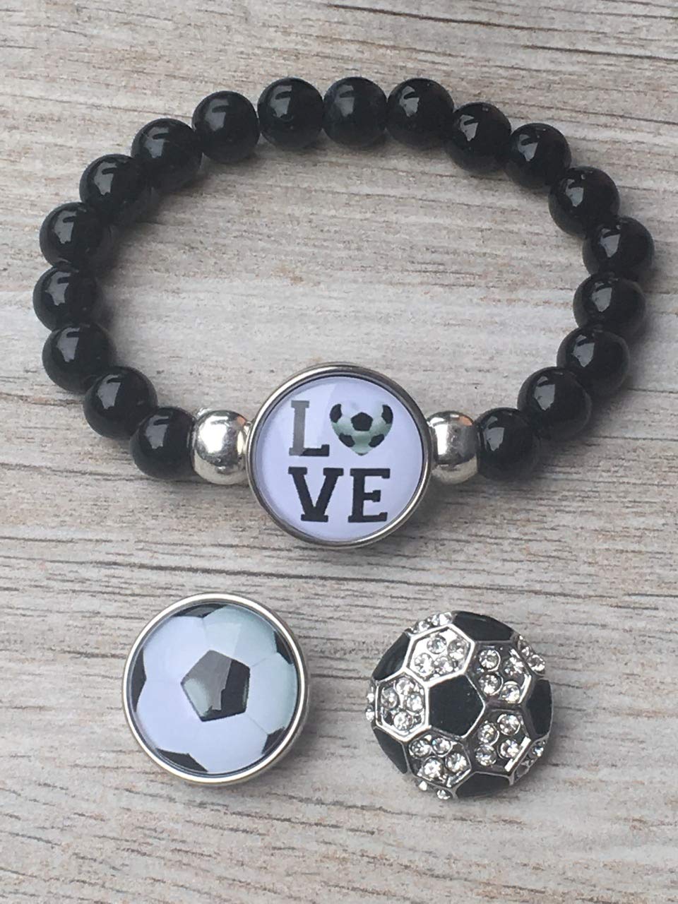 Soccer Interchangeable Snap Charm Bracelet- Beaded Soccer Jewelry, Gift For Soccer Players