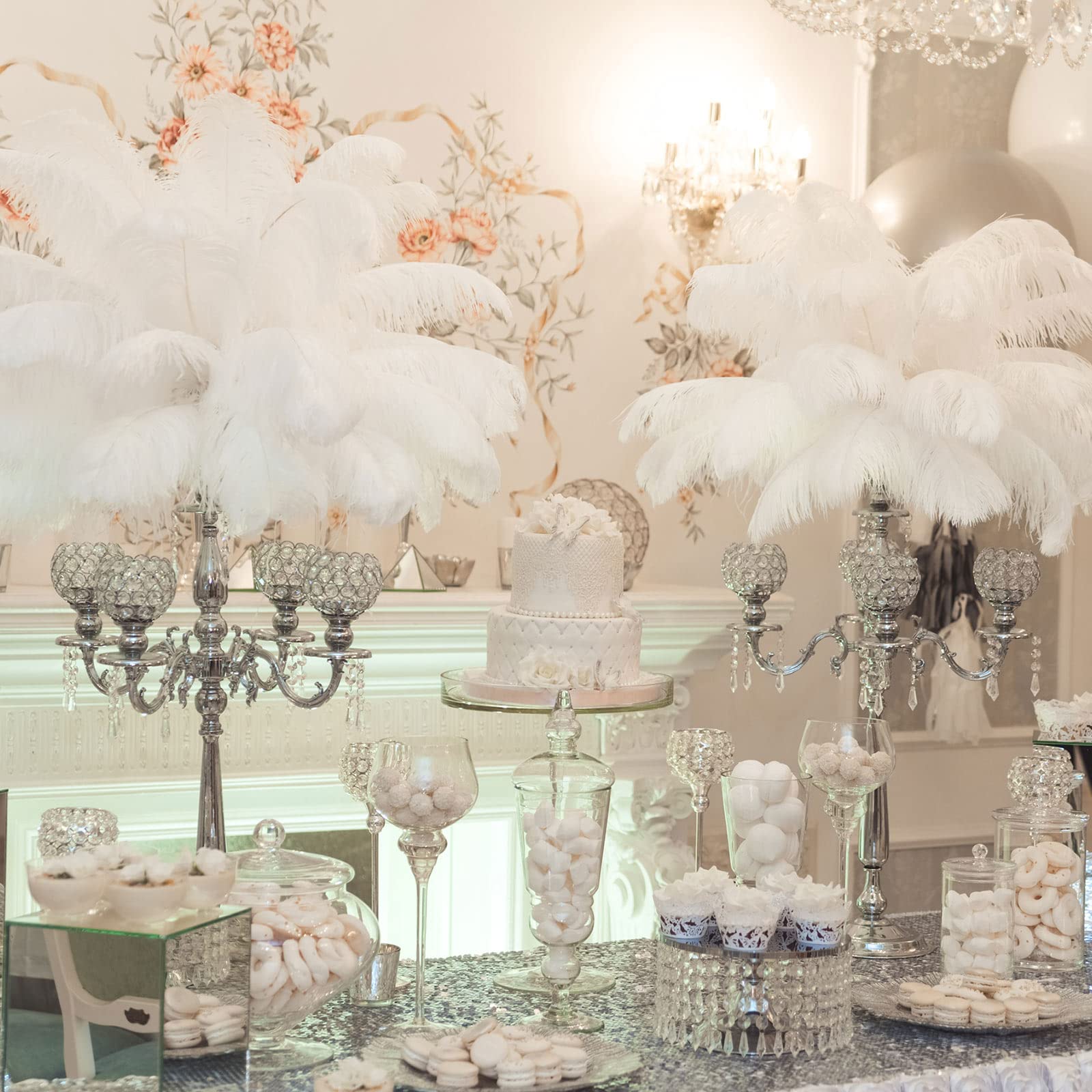 Retrowavy 50 Pcs 14-16 Inches Large Natural Ostrich Feathers Bulk For Centerpieces For Wedding
