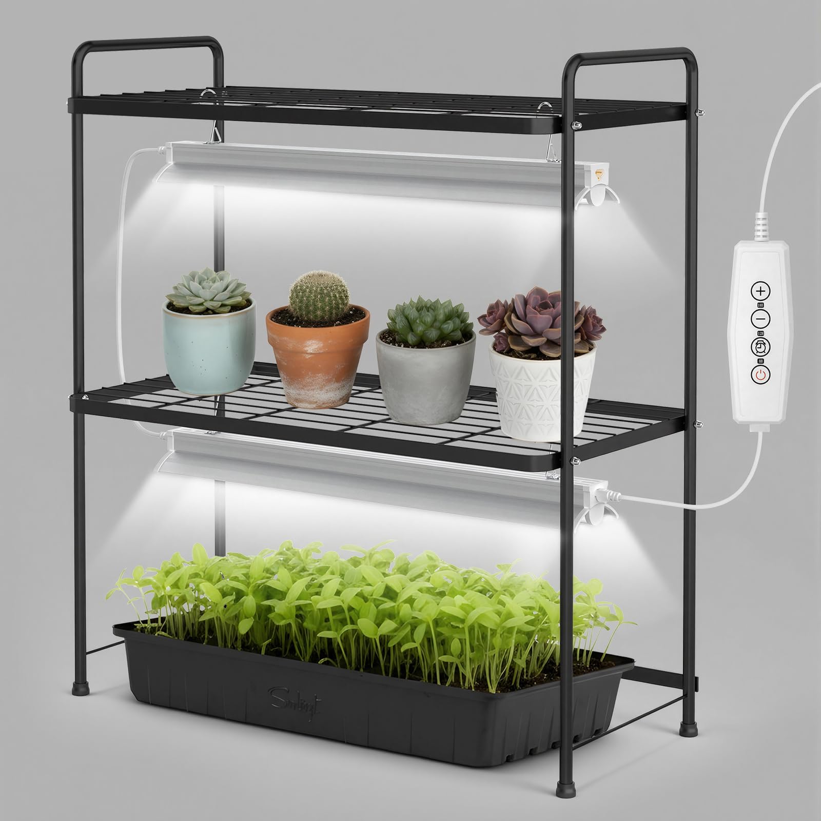 SOLIGT Tabletop 2-Tier Plant Stand Shelf with Grow Lights