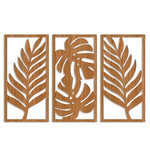 OYEFLY 3 Pcs Boho Wooden Art Wall Decor,Rustic Leaf Sign