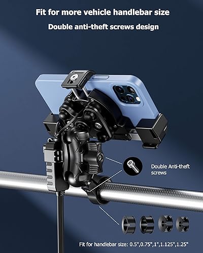 Miniatura 6 de Kewig Soporte de teléfono para motocicleta con cargador inalámbrico Qi de 15 W y puerto de carga rápida USB C de 36 W, cámara sin bloqueo, soporte