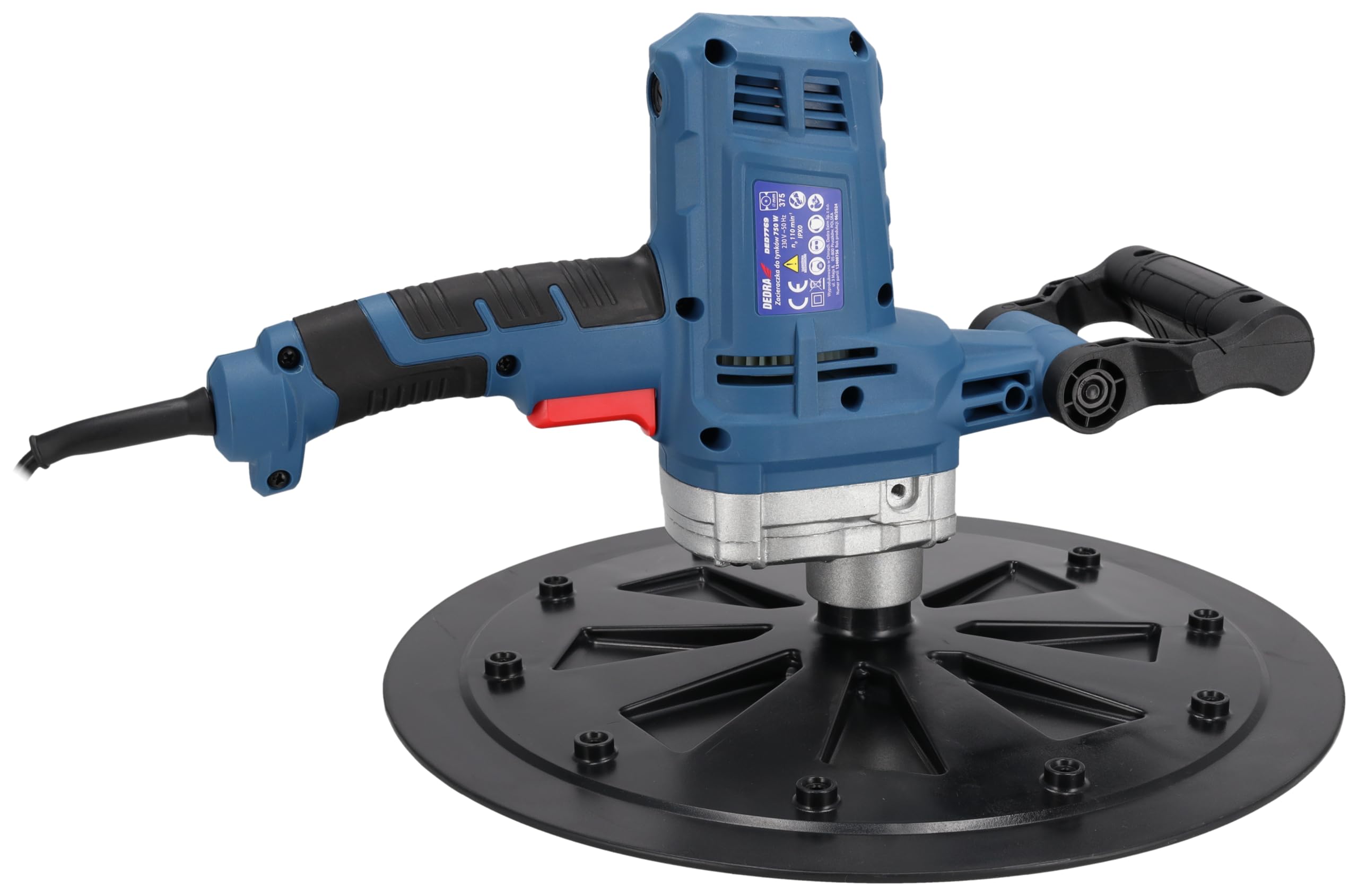 Macchina per la lavorazione delle pulizie forte 750 W, 375 mm, spugna, carta, piatto abrasivo DEDRA, cavo lungo 5 m, 110 RPM, peso 5,7 kg, facile e veloce sostituzione del disco