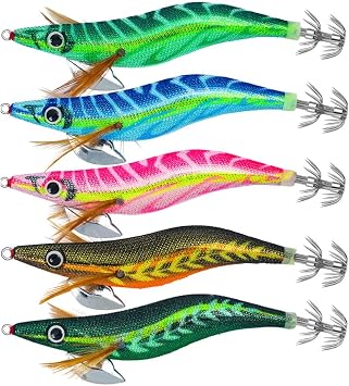 Kmucutie Squid jigs Shrimp Lures Luminous Squid jig Hook Tail Glow in Dark