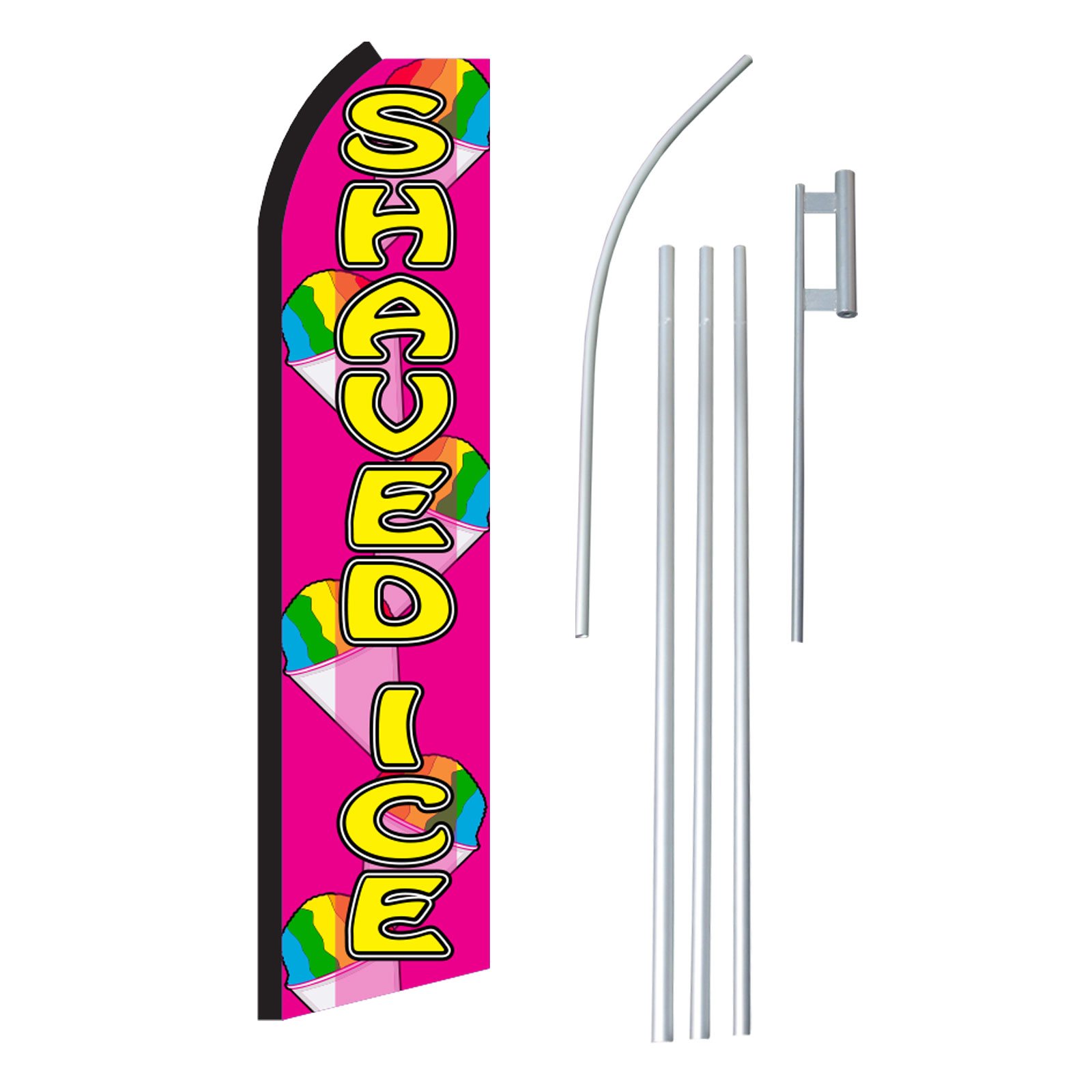 NEOPlex - "Shaved Ice" Complete Flag Kit - Includes 12' Swooper Feather Business Flag with 15-Foot Anodized Aluminum Flagpole and Ground Spike